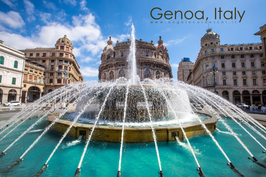Fountain in Piazza Raffaele de Ferrari in the city of Genoa in Italy. Located in the historic center of the city.