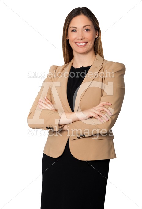 Beautiful Businesswoman Arms Folded Standing, Smiling With Black Angelo Cordeschi