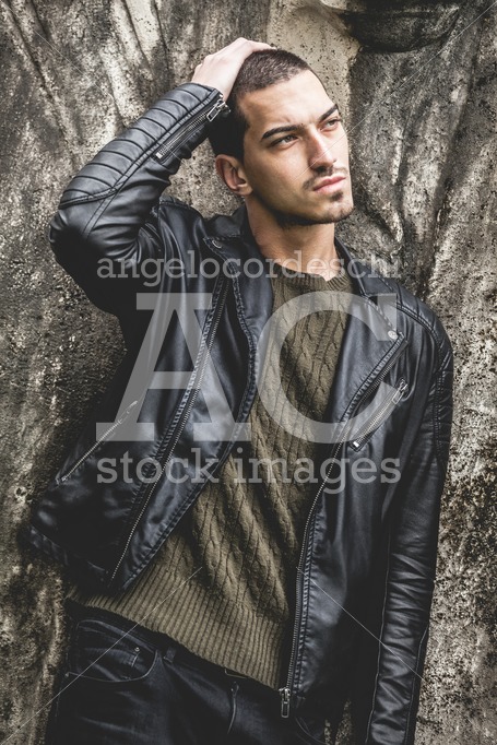 Beautiful Young Cool Man With Hand On Head With Rock Style, Leat Angelo Cordeschi