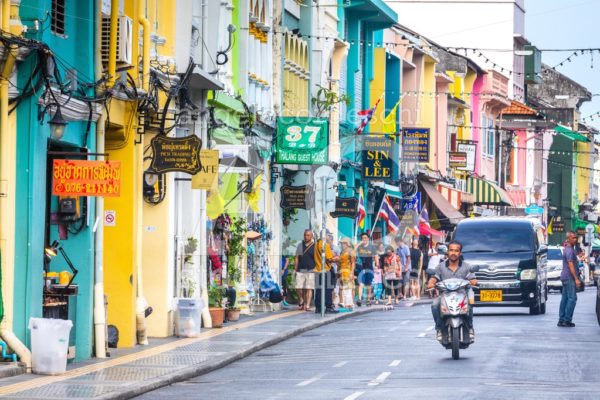 City Life In The Historic Center Of Phuket, Colorful Houses And Angelo Cordeschi