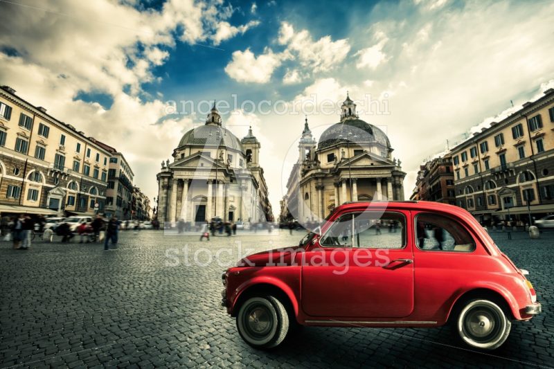 Old Red Vintage Car Italian Scene In The Historic Center Of Rome Angelo Cordeschi