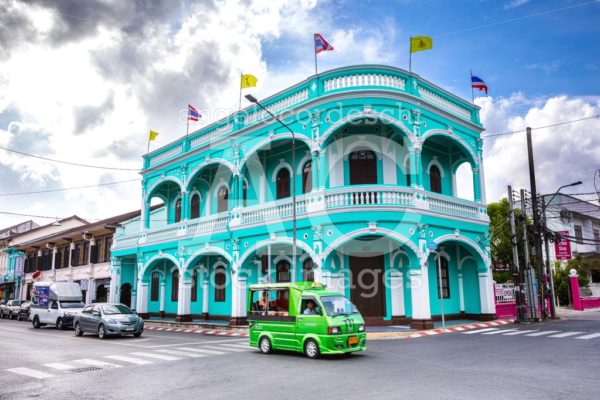 Old Town Of Phuket, Blue Building And City Life. Between Dibuk R Angelo Cordeschi