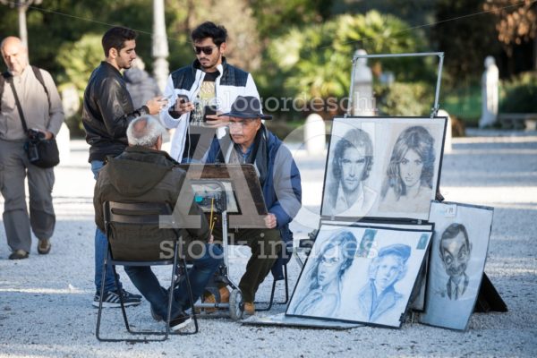 Rome, Italy. January 10, 2016: Portraitist Street. Designer Face Angelo Cordeschi